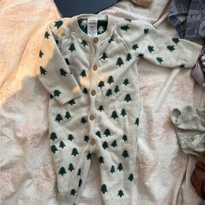 Carter's Beige and Dark Green Tree Pattern Romper